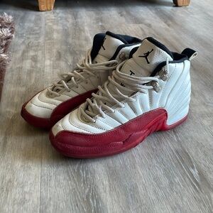 Jordan 12s youth size 6 US. Red and white.